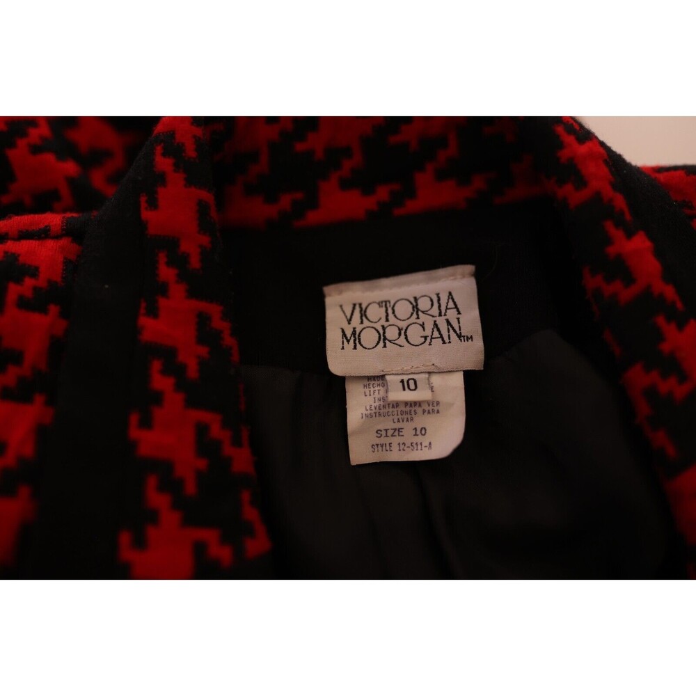 Vintage Victoria Morgan Red Black Houndstooth Corporate Goth Blazer Jacket 10 - Picture 4 of 12